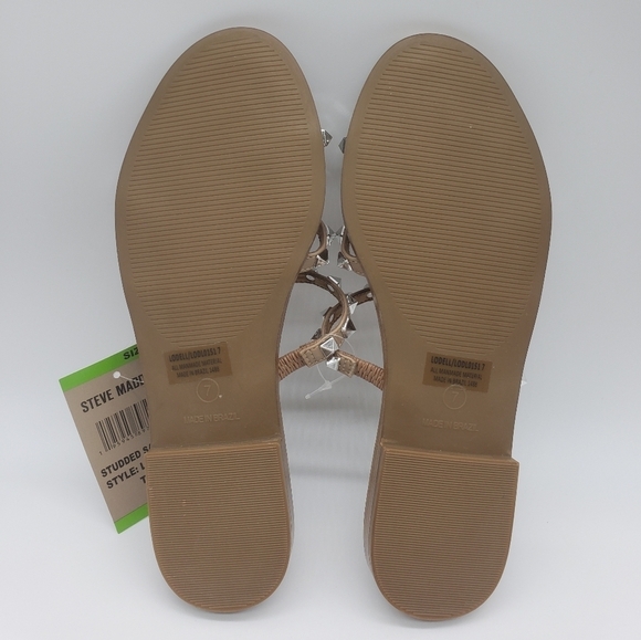 2297- Steve Madden Slip-On 3 Band Sandals, Silver Pyramid Studded Lodell Sz 7NWT - Picture 6 of 9